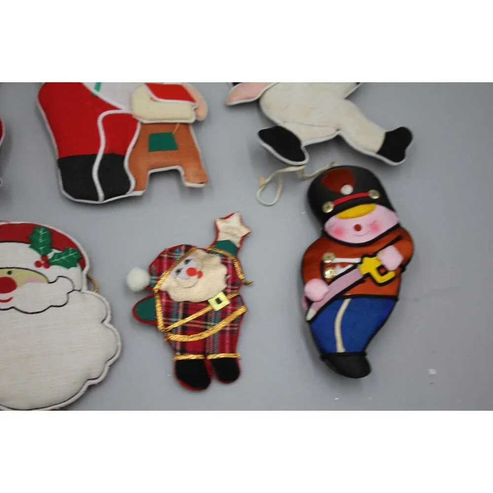 Vintage Santas MCM Christmas Decor Lot Of 12 Santa Claus Plush Ornaments CUTE